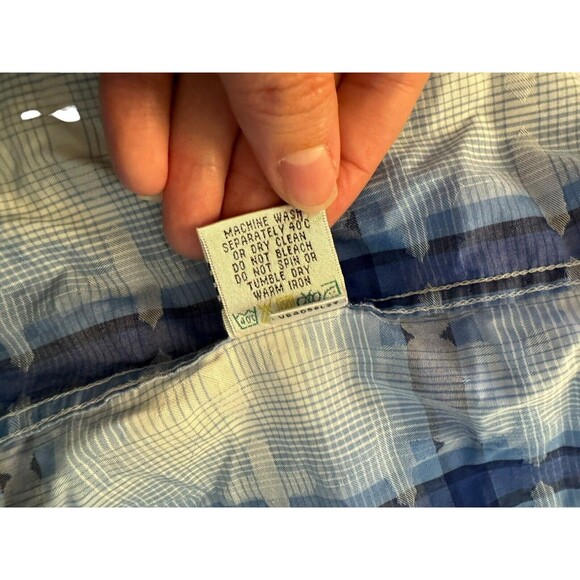 Bugatchi Uomo Men's Blue Linen Plaid Short Sleeve Classic Fit Button Up L Shirt - Picture 2 of 15